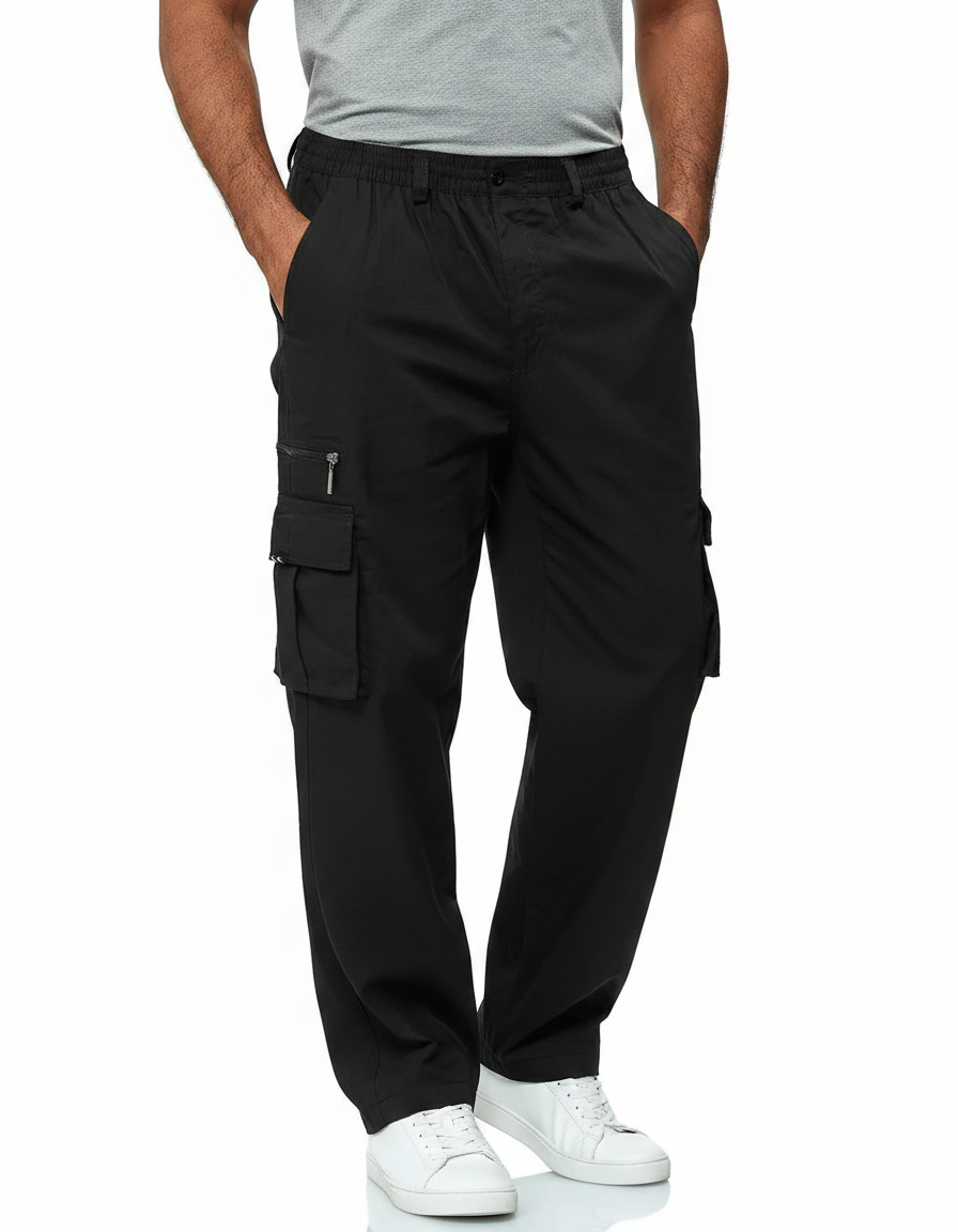 Pantalon Fluide Noir Cargo Décontracté Ample Homme - Polyester