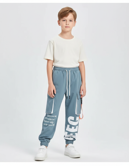 Pantalon Fluide Cargo Bleu Ample Imprimé Garçon - Polyester