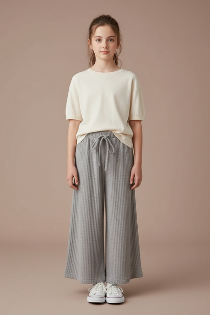 Pantalon Fluide Ado Fille - Gris Maille