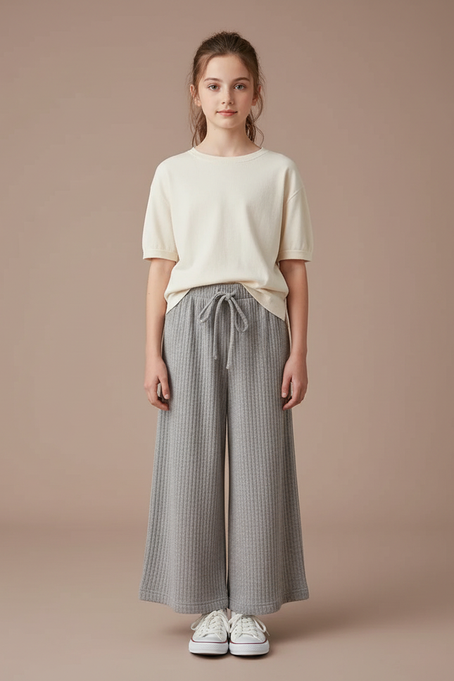 Pantalon Fluide Ado Fille - Gris Maille