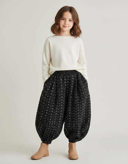 Pantalon Fluide Noir Ample Harem Imprimé Enfant - Tweed