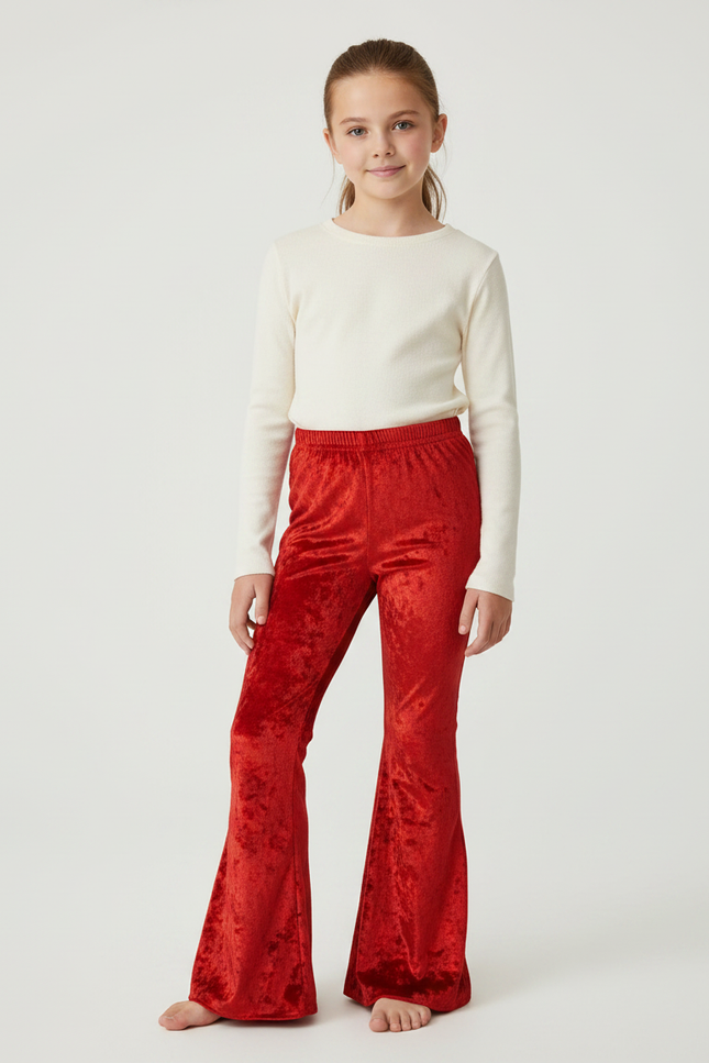 Pantalon Fluide Velours Rouge Évasé Enfant Confortable