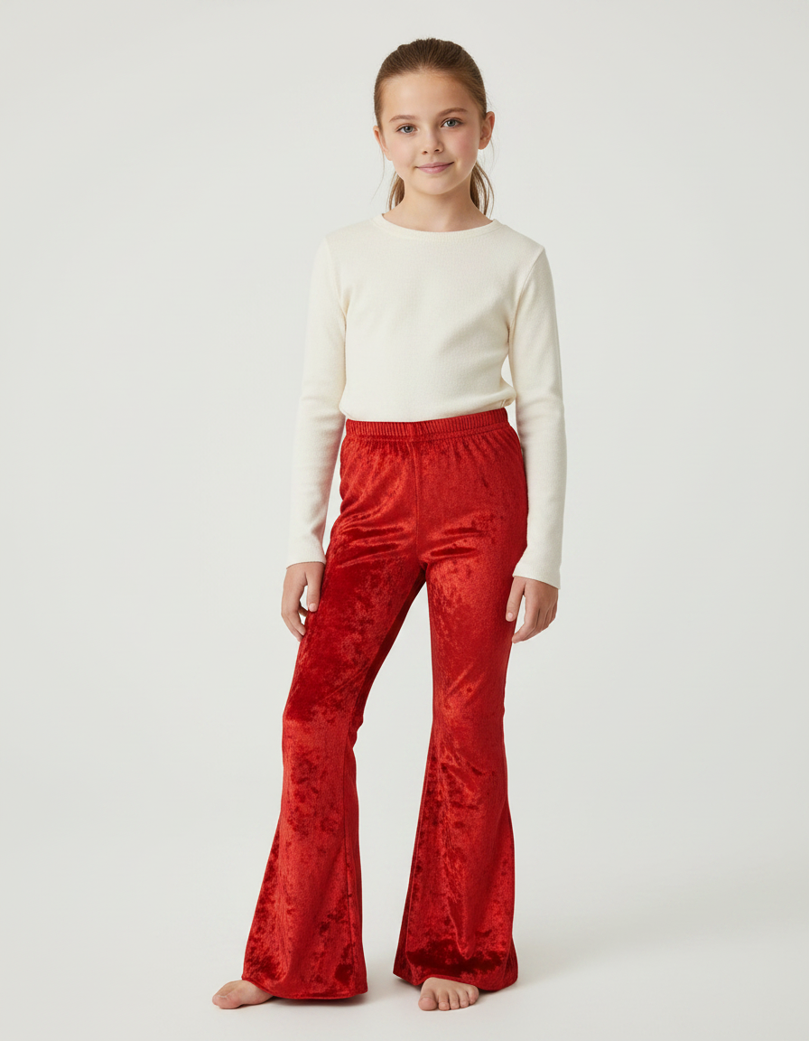 Pantalon Fluide Velours Rouge Évasé Enfant Confortable