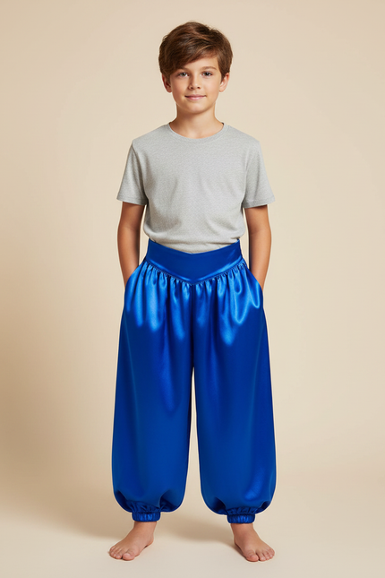 Pantalon Fluide Bleu Royal Satin Ample Enfant