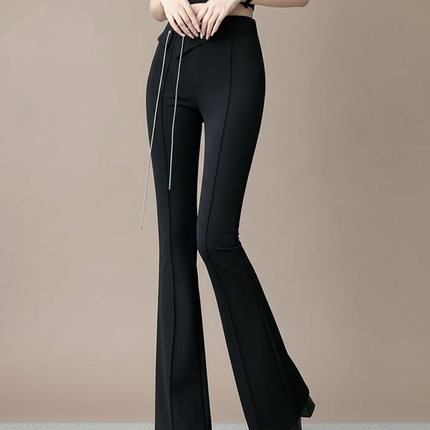 Pantalon Fluide Noir Taille Haute Évasé Chic Élégant - Polyester