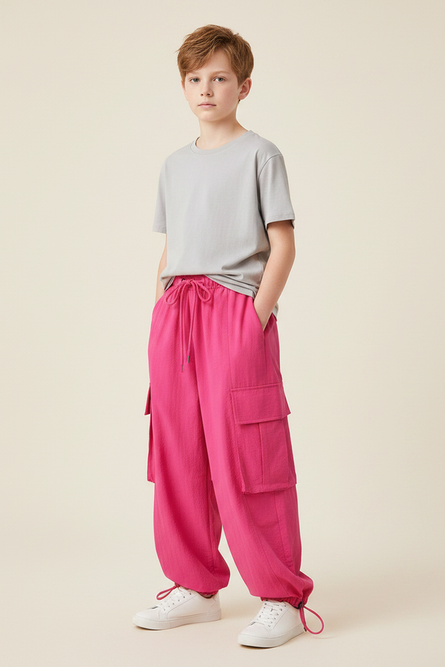 Pantalon Fluide Rose Cargo Ample Enfant Décontracté - Viscose