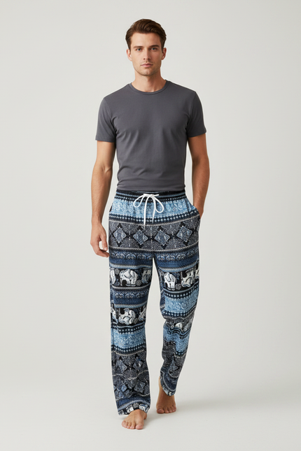 Pantalon Fluide Bleu Éléphant Thaïlandais Hippie Homme - Multicolore Viscose