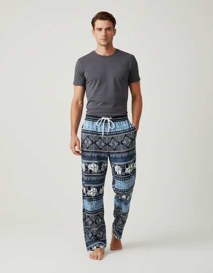 Pantalon Fluide Bleu Éléphant Thaïlandais Hippie Homme - Multicolore Viscose