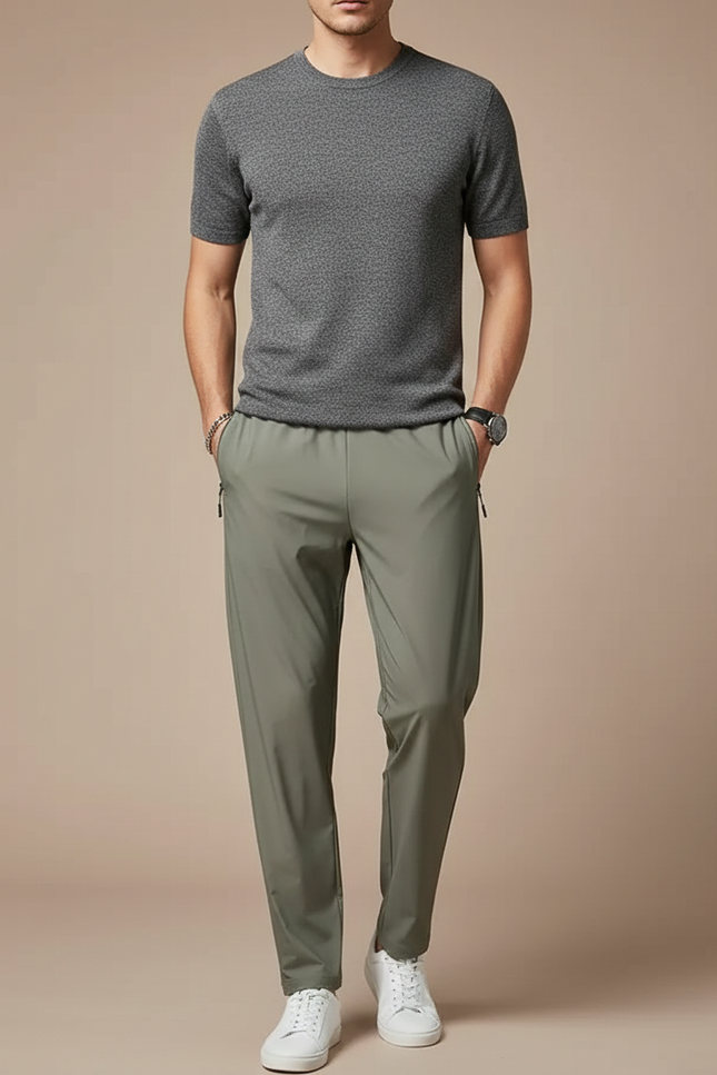 Pantalon Fluide Kaki Droit Décontracté Homme Cordon - Polyester