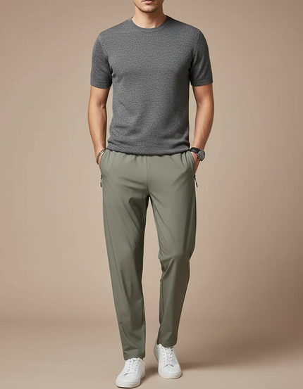 Pantalon Fluide Kaki Droit Décontracté Homme Cordon - Polyester