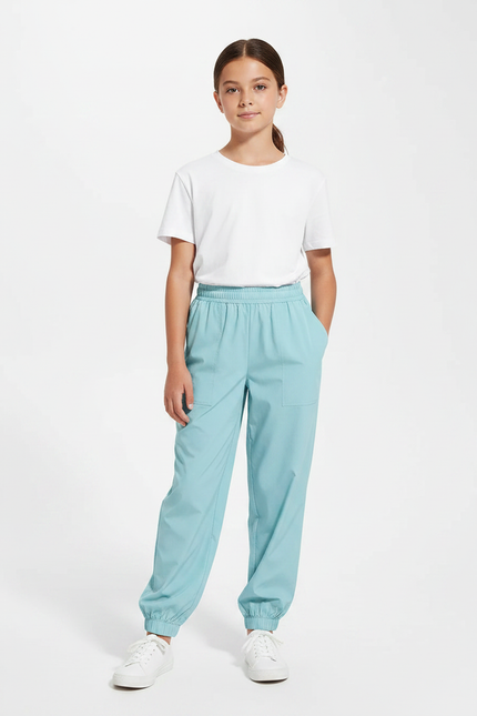 Pantalon Fluide Bleu Ciel Cordon Cheville Enfant - Polyester
