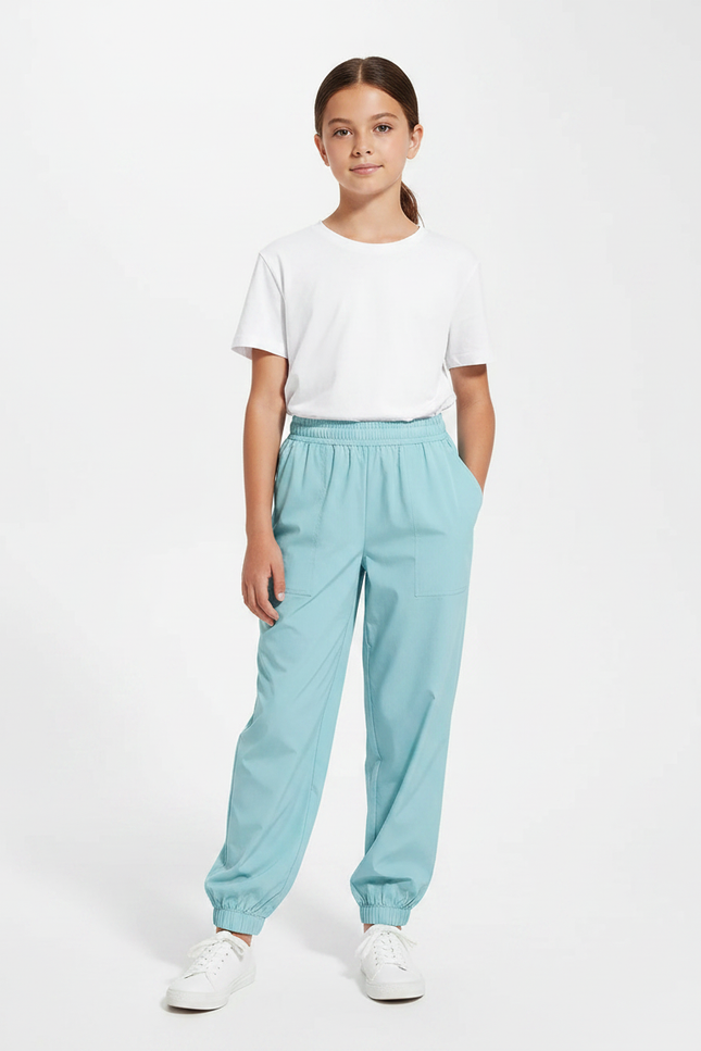 Pantalon Fluide Bleu Ciel Cordon Cheville Enfant - Polyester
