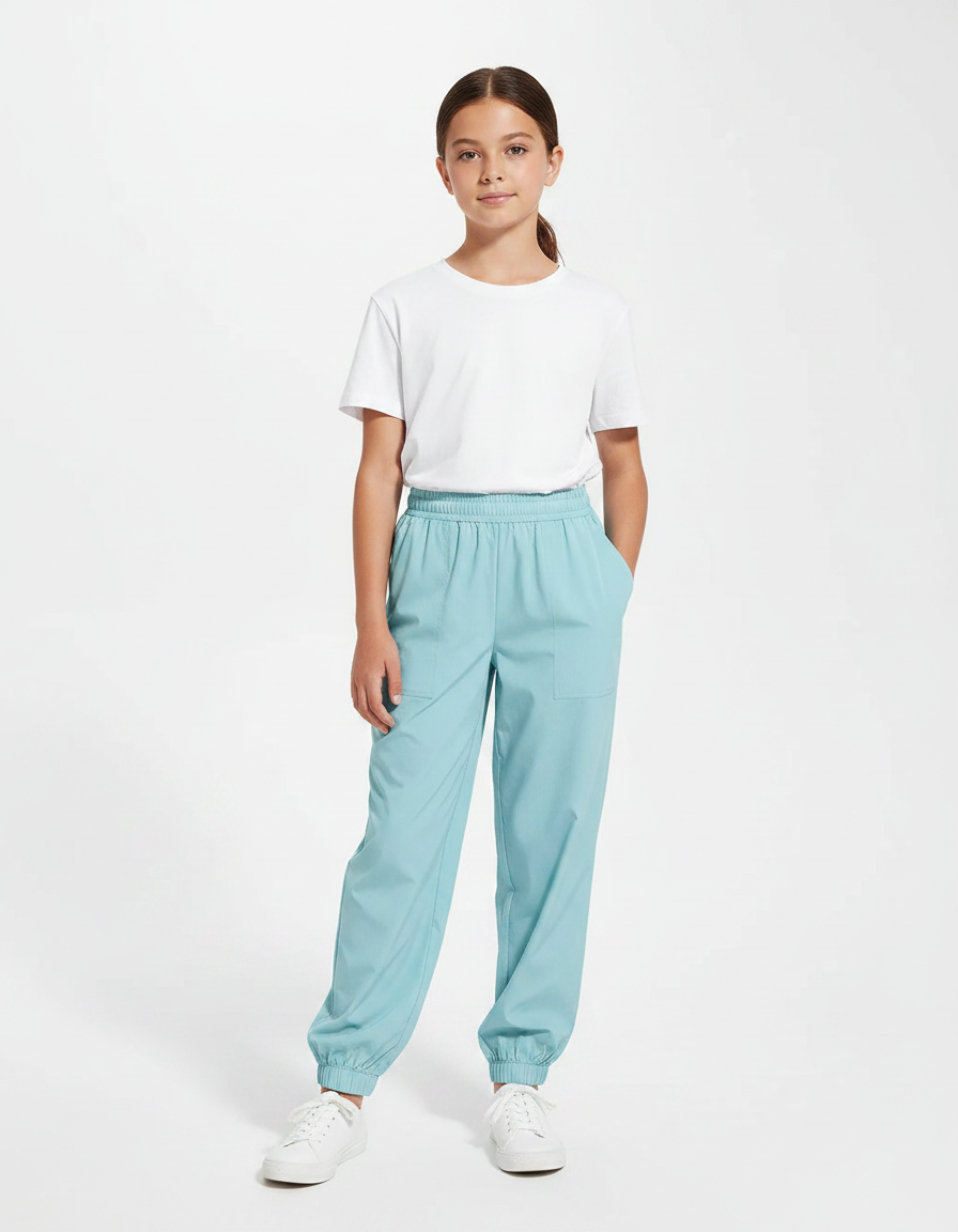 Pantalon Fluide Bleu Ciel Cordon Cheville Enfant - Polyester