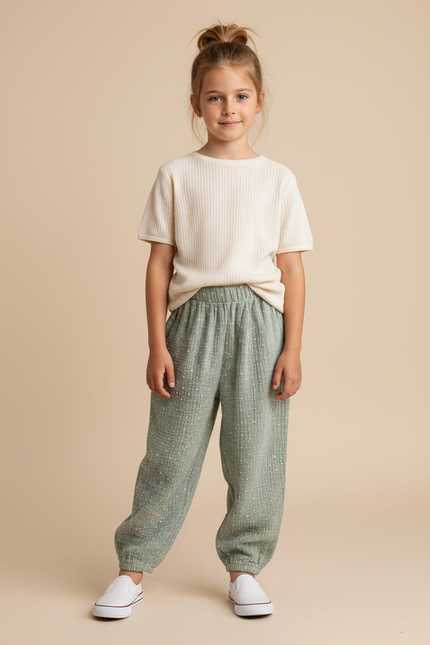 Pantalon Fluide Vert Ample Mousseline Enfant - Coton