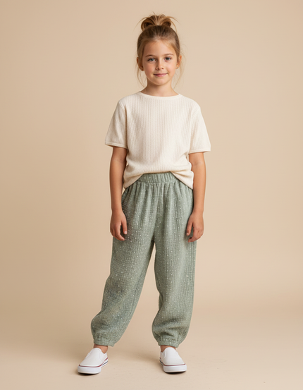 Pantalon Fluide Vert Ample Mousseline Enfant - Coton