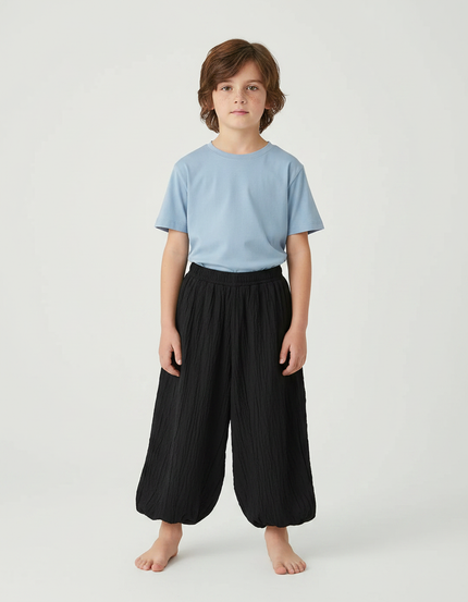 Pantalon Fluide Noir Ample Plissé Léger Enfant - Coton