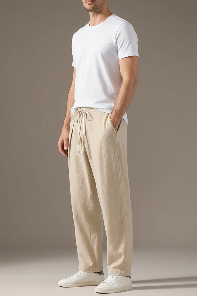 Pantalon Fluide Carotte Homme - Beige Lin