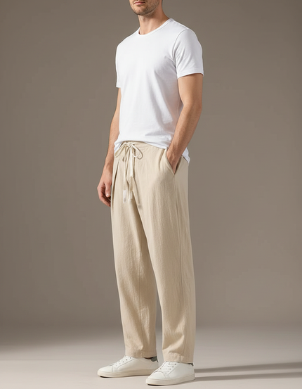 Pantalon Fluide Carotte Homme - Beige Lin