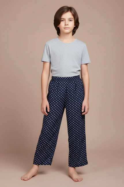 Pantalon Fluide Bleu Marine Points Blancs Ample - Viscose