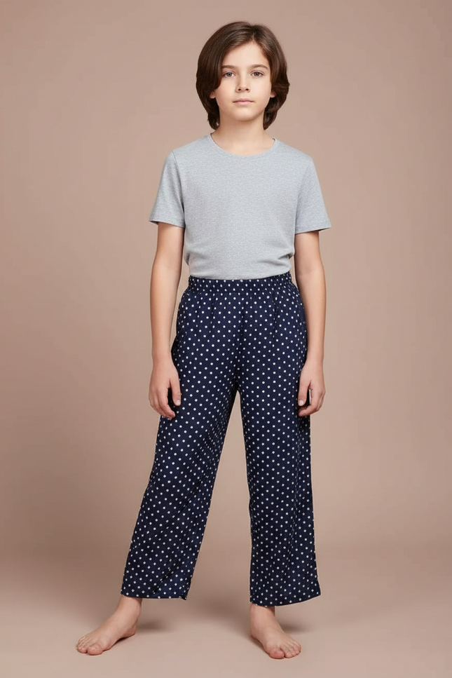 Pantalon Fluide Bleu Marine Points Blancs Ample - Viscose