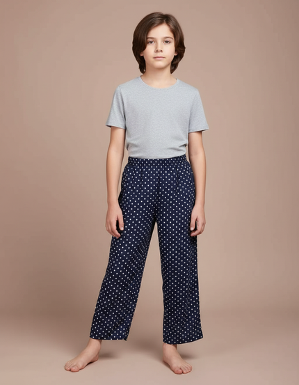 Pantalon Fluide Bleu Marine Points Blancs Ample - Viscose