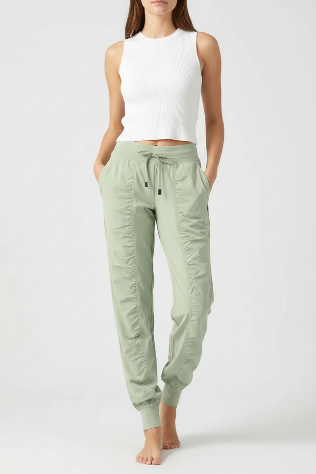 Pantalon Fluide Vert Ample Sport Décontracté Femme - Polyester
