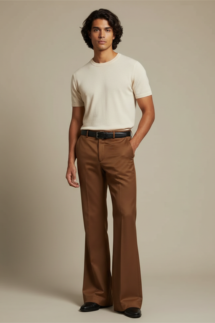 Pantalon Fluide Évasé - Marron Gabardine