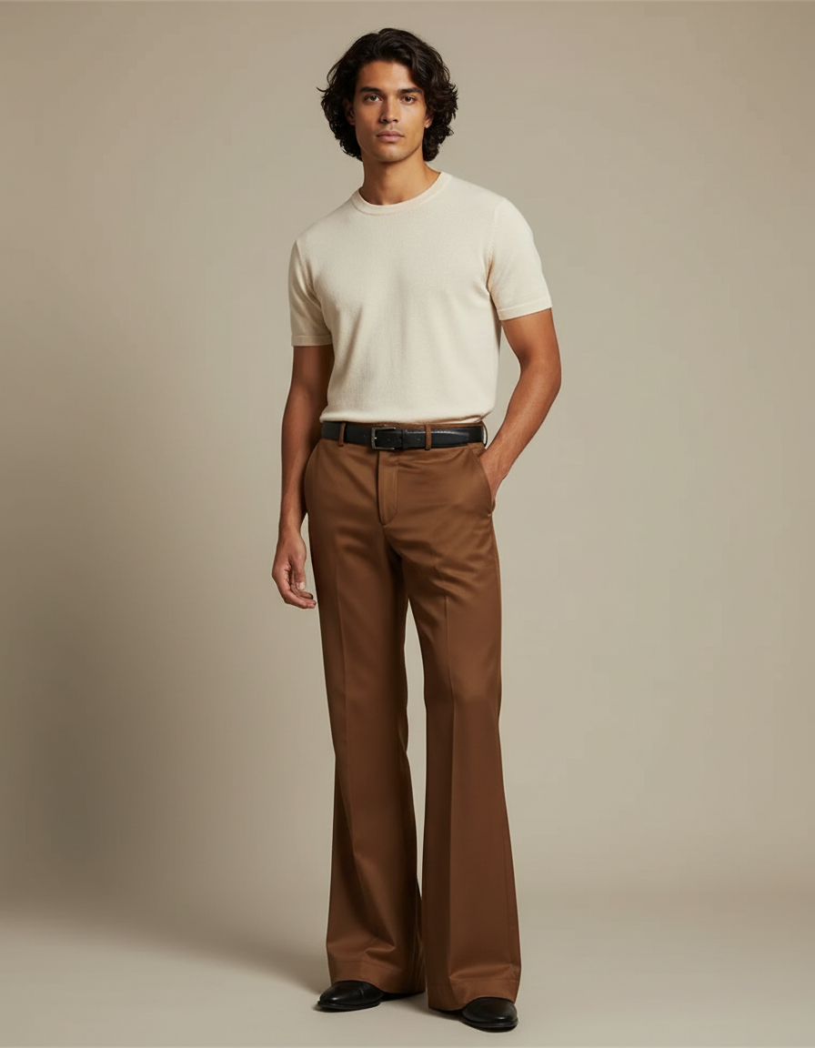 Pantalon Fluide Évasé - Marron Gabardine