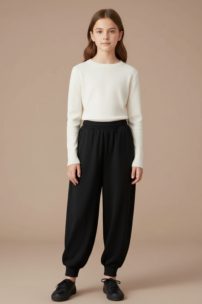 Pantalon Fluide Noir Ample Élastiqué Décontracté Enfant - Molleton