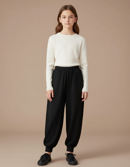 Pantalon Fluide Noir Ample Élastiqué Décontracté Enfant - Molleton
