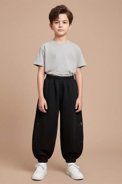 Pantalon Fluide Noir Ample Coton Décontracté Garçon - Molleton