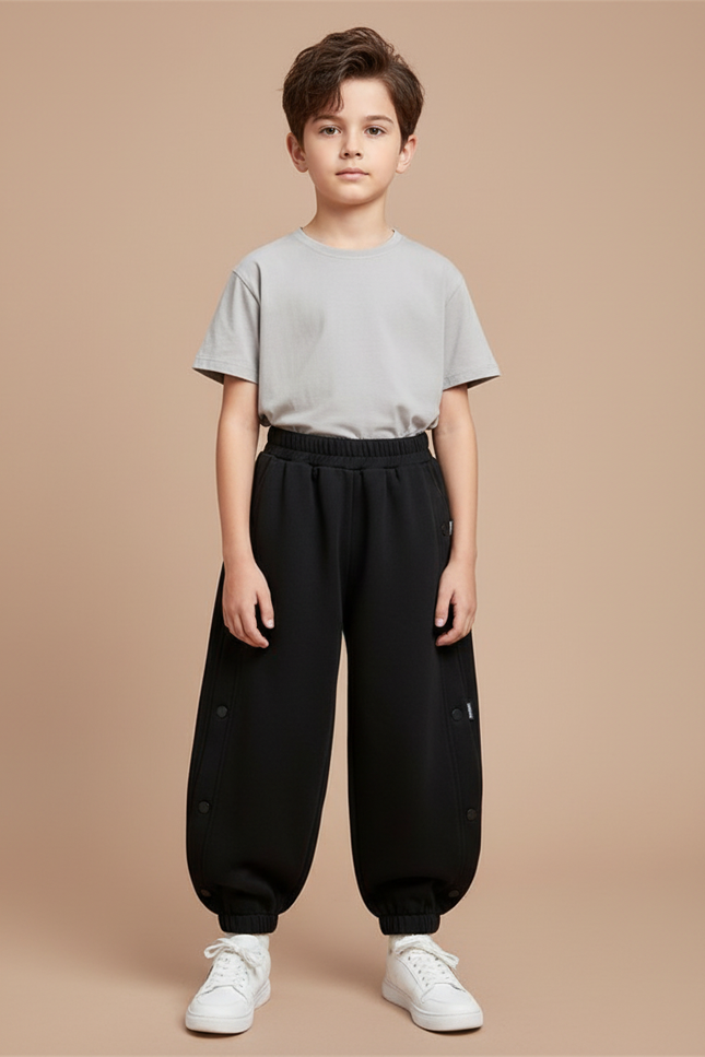 Pantalon Fluide Noir Ample Coton Décontracté Garçon - Molleton