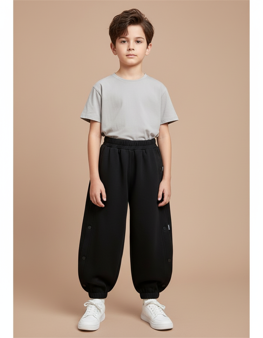 Pantalon Fluide Noir Ample Coton Décontracté Garçon - Molleton