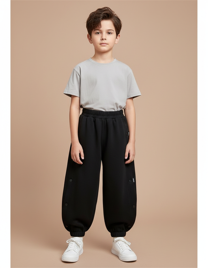Pantalon Fluide Noir Ample Coton Décontracté Garçon - Molleton