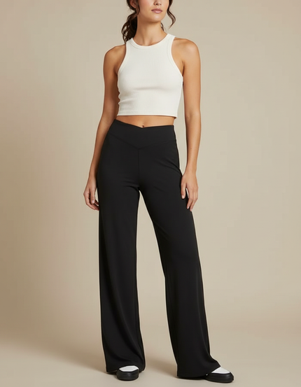 Pantalon Fluide Noir Ample Taille Haute Évasé Femme - Viscose