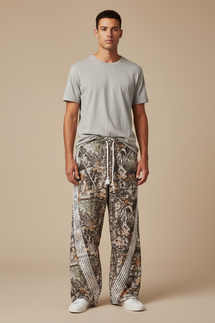 Pantalon Fluide Camouflage Ample Décontracté Rayures Blanches - Imprimé Molleton