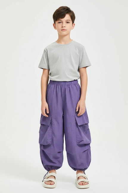 Pantalon Fluide Violet Cargo Ample Enfant Décontracté - Polyester