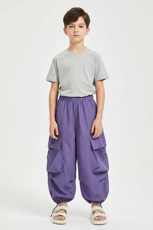 Pantalon Fluide Violet Cargo Ample Enfant Décontracté - Polyester