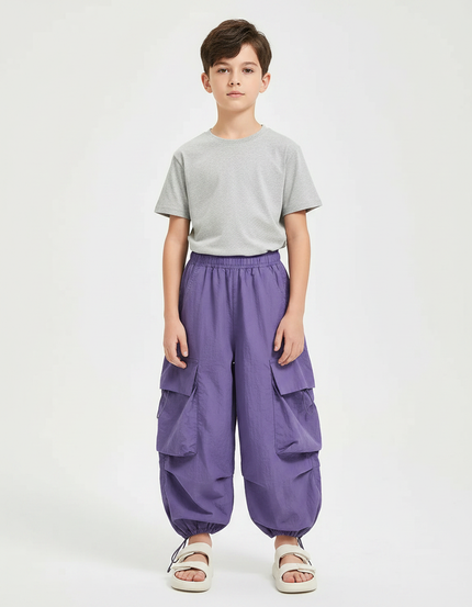 Pantalon Fluide Violet Cargo Ample Enfant Décontracté - Polyester