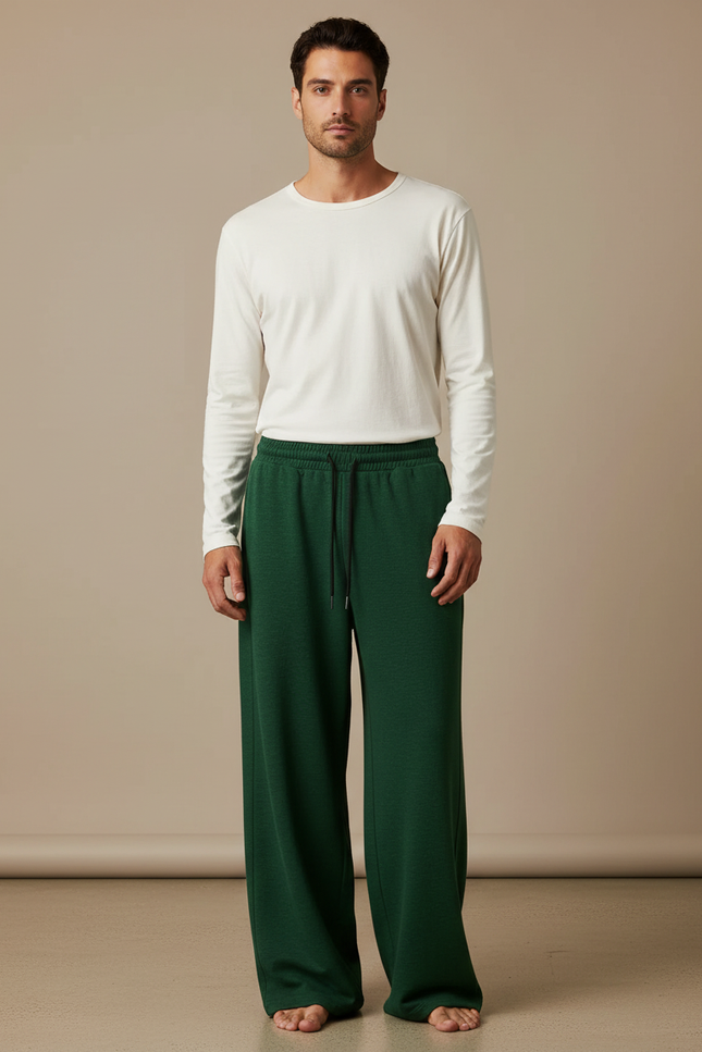 Pantalon Fluide Vert Ample Décontracté Cordon Homme - Molleton