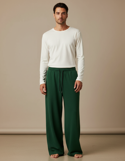 Pantalon Fluide Vert Ample Décontracté Cordon Homme - Molleton