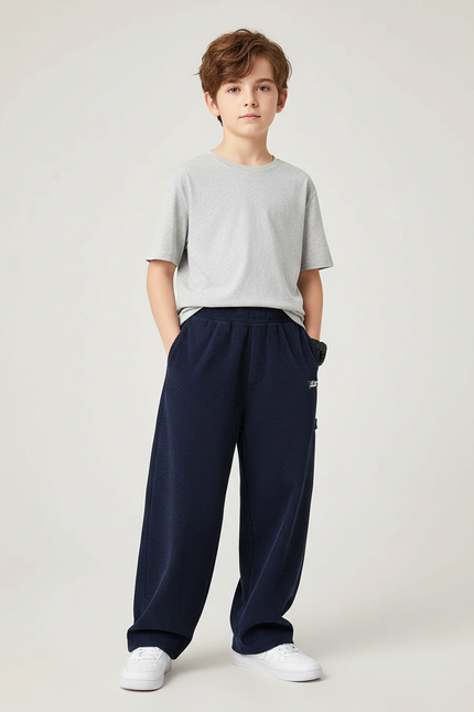 Pantalon Fluide Bleu Marine Côtelé Ample Décontracté Enfant - Cordé