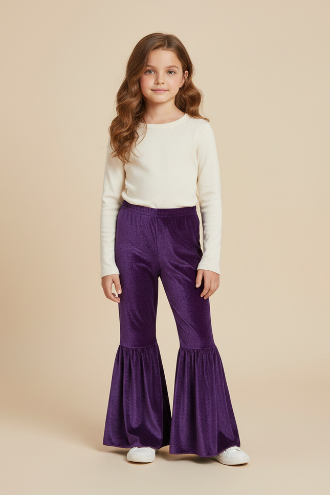 Pantalon Fluide Violet Velours Cloche Enfant Brillant