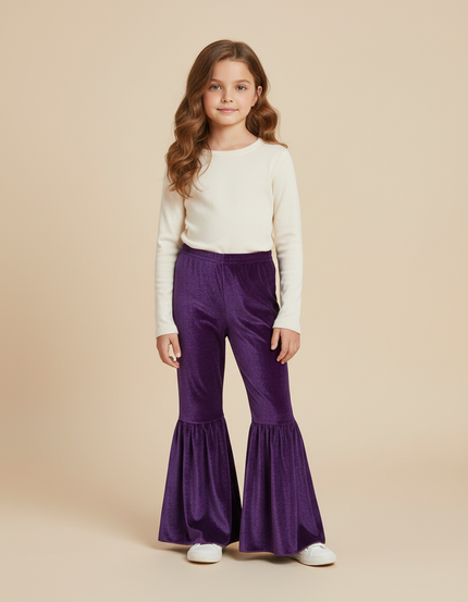 Pantalon Fluide Violet Velours Cloche Enfant Brillant