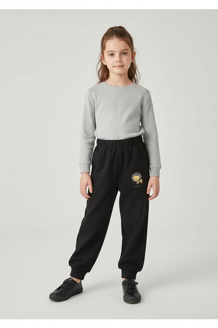 Pantalon Fluide Noir Ample Coton Enfant Soleil - Molleton