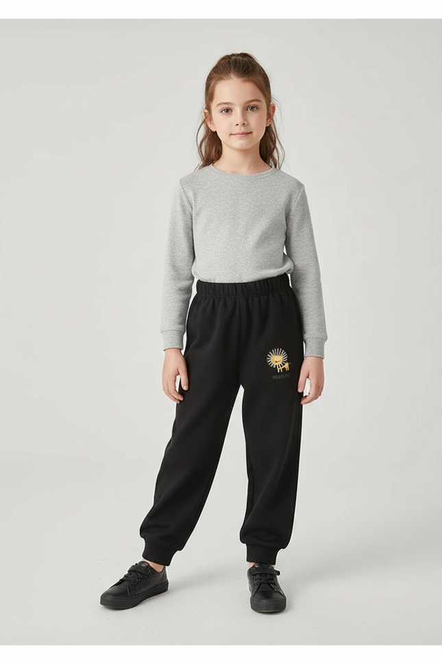 Pantalon Fluide Noir Ample Coton Enfant Soleil - Molleton
