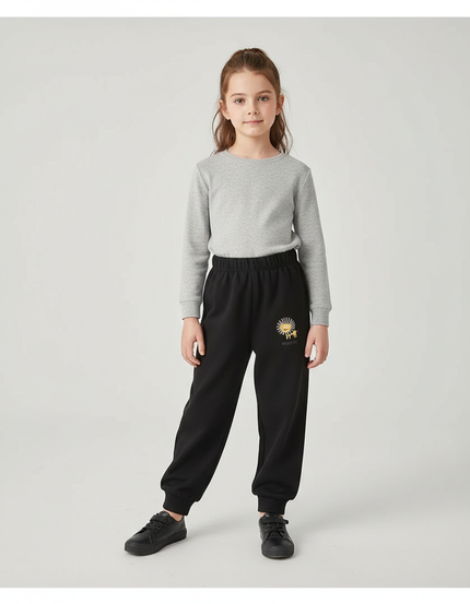 Pantalon Fluide Noir Ample Coton Enfant Soleil - Molleton