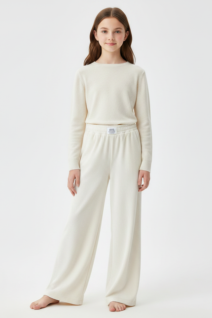 Pantalon Fluide Écru Ample Confortable Hiver - Beige Molleton