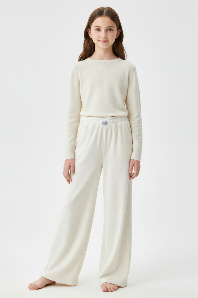 Pantalon Fluide Écru Ample Confortable Hiver - Beige Molleton
