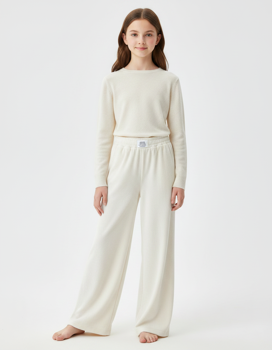 Pantalon Fluide Écru Ample Confortable Hiver - Beige Molleton